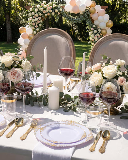 350Pcs Gold Plastic Plates, Disposable Dinnerware Set for 50 Guests6