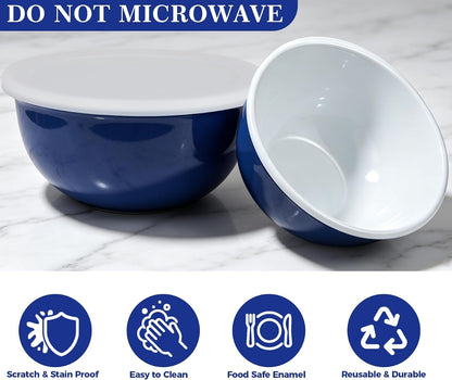 Enamel Mixing Bowl Set with Lids, 2-Piece Unbreakable Enamelware Bowls (3.2 & 4.2 QT) Large Vintage Serving Bowl for Kitchen, Food Storage, Salad, Baking & Fermenting7