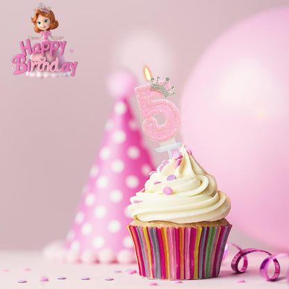 Pink Crown Number 5 Candle Princess Birthday Party Decorations4