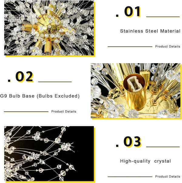 Modern Crystal Chandelier, Dandelion Chandelier,Gold,19.69 In4