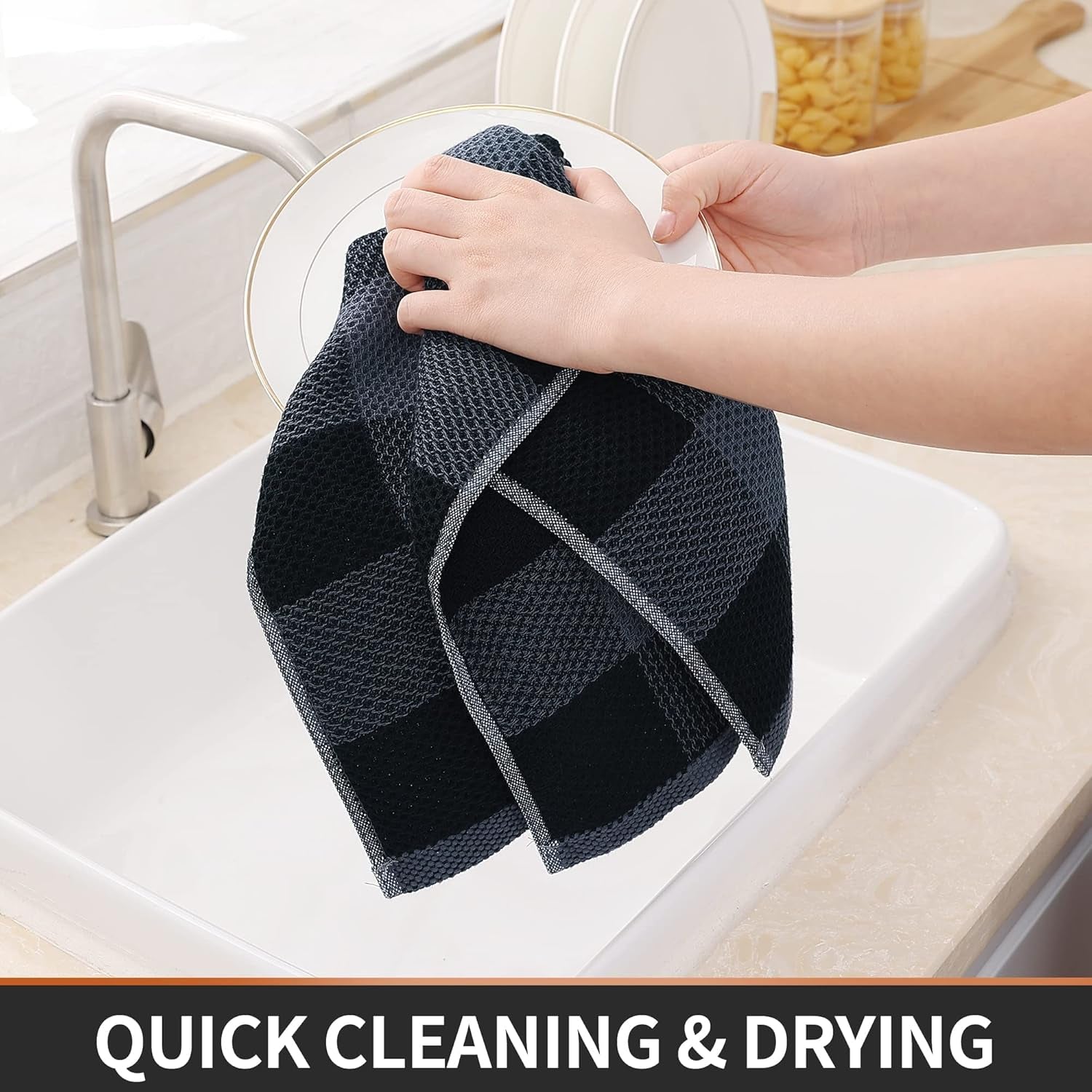 kitchen-towels-and-dishcloths-set-set-of-8-black-grey