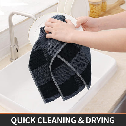 Kitchen Towels and Dishcloths Set, Set of 8, Black & Grey5