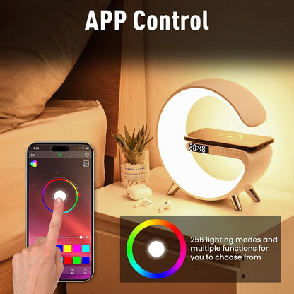 4 in 1 Smart LED Table Lamp, Alarm Clock, Wireless Charger, Night Light, Bluetooth Speaker with App Control, Bedside Lamp for Bedroom, Office, Home Decor, Family, Girls Boys Birthday Festival Gifts6
