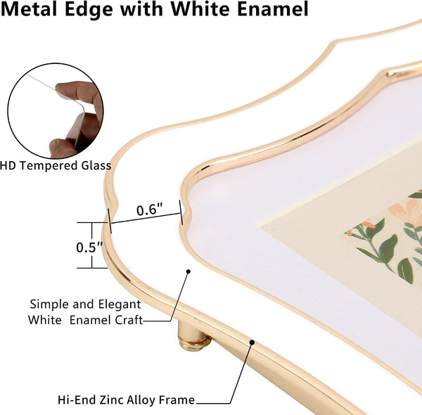High-End Zinc Alloy 5X7'' White Picture Frame - Classic Vintage Scalloped Design with Enamel Finish & 4X6'' Premium Acid-Free White Mat, Luxury Velvet Back for Weddings & Home Decor5