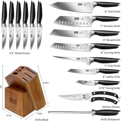 16-Piece Kitchen Knife Set with Block, Ultra Sharp Chef Knife Set | High Carbon Powder Steel Knife Block Set, Professional Knife Set with Sharpener, Ergonomic Pakkawood Handle4