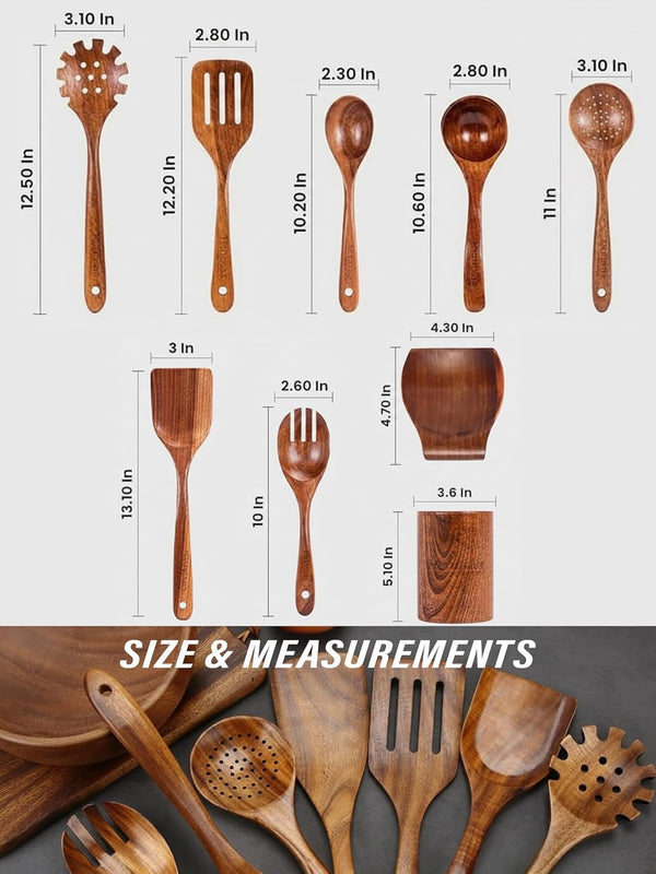 Kitchen Utensils Set, 9 Piece Teak Wooden Utensil Set for Cooking, Premium Teak Cooking Utensils, Non Toxic Wooden Spoons & Spatulas, Heat Resistant Kitchen Tools for Nonstick Cookware4