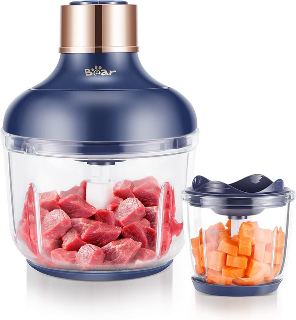 Food Processor, Electric Food Chopper with 2 Glass Bowls (8 Cup+2.5 Cup), 400W Power Grinder with 2 Sets Stainless Steel Blades, 2 Speed for Meat, Vegetables, and Baby Food | Dishwasher Safe, 2 Sets Stainless Steel Blades, Ideal for Meat, Vegetables, and Baby Food Preparation1