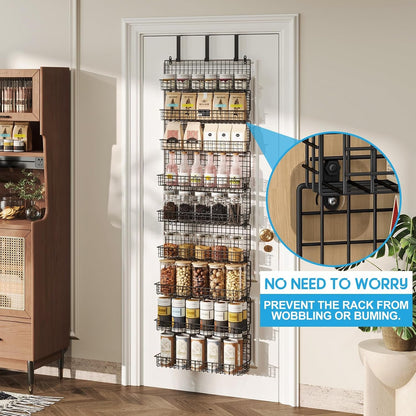 9-Tier Spice Rack Organizer with Door Hook, Wall Mount, and Extra Large Capacity for Pantry Door – Stylish Black Design for Effortless Organization, Ultimate Kitchen Storage Solution2