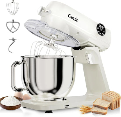 8.45 QT All Metal Stand Mixer,10 Speed Large Capacity Kitchen Mixer with Digital Timer & Tilt-Head, Electric Mixer with Whisk Dough Hook Mixing Beater for Baking,Cakes,Cookie,Bread,Salad (White)1
