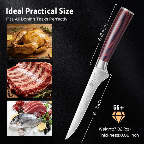 Boning Knife 6 Inch, Super Sharp Fillet Knife, German High Carbon Stainless Steel Deboning Knives, Professional Boning Knives for Meat Poultry Chicken, Pakkawood Handle with Gift Box8