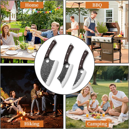 Forged Butcher Knife Set: Comfortable Handle for Long Use - 3PCS Viking Kitchen Knives Set for Mens - Handmade Cooking Meat Cleaver for Cutting and Chopping4