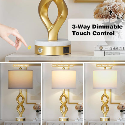White and Gold Table Lamps Set of 2 for Living Room, 30" Tall Touch Control Bedside Lamps for Bedroom Nightstand, 3-Way Dimmable Modern Decorative Table Lamp with USB A+C Ports and 2 LED Bulbs4
