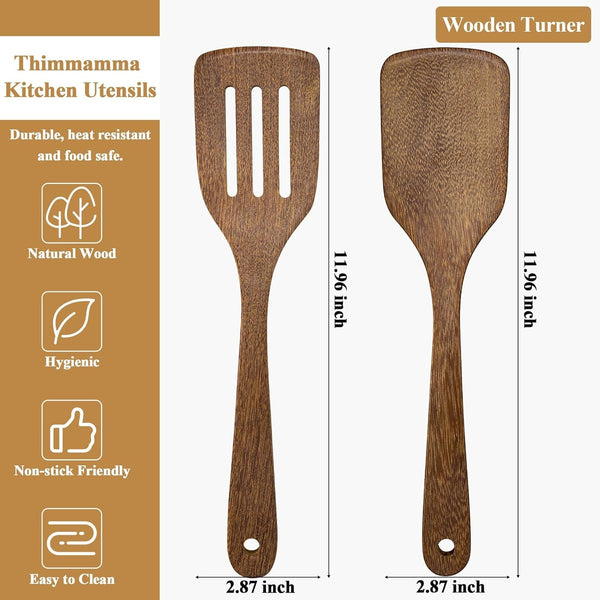 Wooden Spatula for Cooking 12 Inches Wood Spatula Slotted Turner Cooking Utensils for Nonstick Cookware, Kitchen Spatulas for Fish, Eggs, Pancakes, 2 Pack3