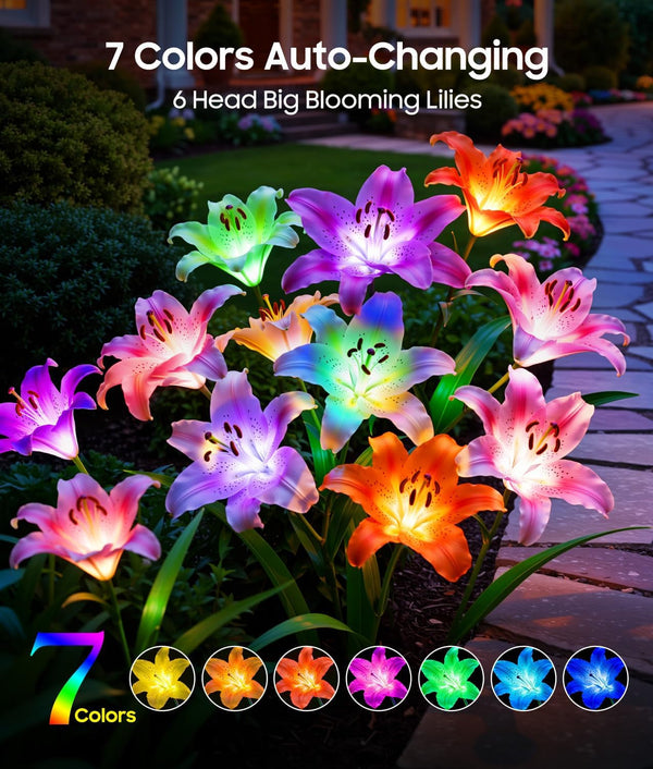 Solar Flower Lights, 4 Pack Solar Garden Lights with 24 Lily Flowers2
