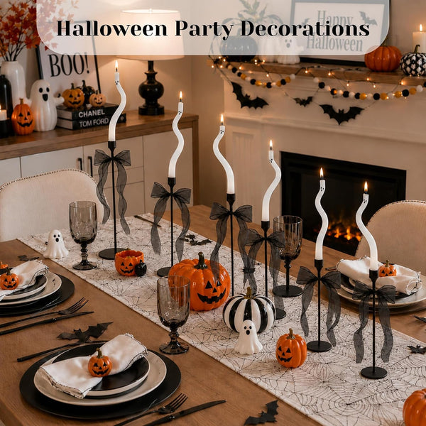 Halloween Decorations Indoor-3Pcs Twisting Ghost Candles Decor with Candle Holders,Ribbons,Vintage Candlestick Holders Decoration,Halloween Centerpieces for Party Table Fireplace Decorations6