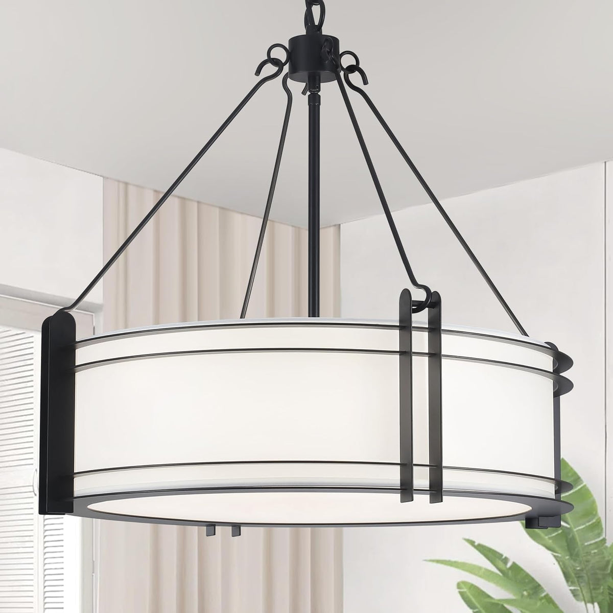 20-4-black-drum-chandelier-with-white-linen-fabric-shade