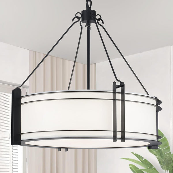 20.4'' Black Drum Chandelier with White Linen Fabric Shade1
