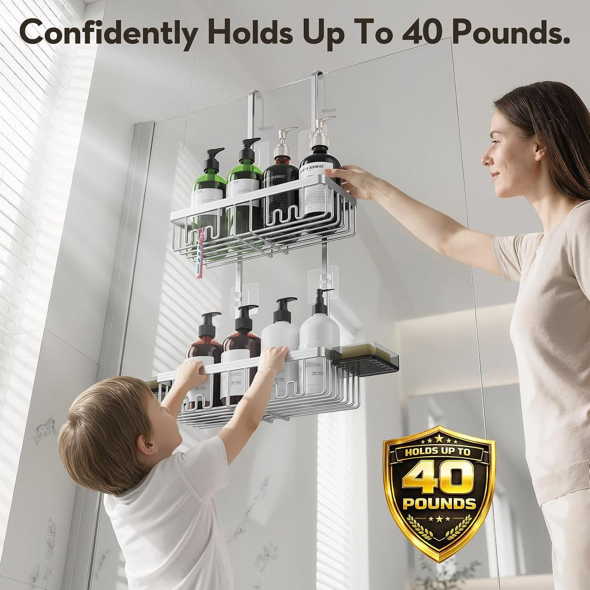 over-the-door-shower-caddy-hanging-with-double-soap-holder-never-rust-aluminum-shower-shelf-with-4-hooks-hanging-bathroom-organizer-no-drilling-shelves-for-bathroom-storage-silver