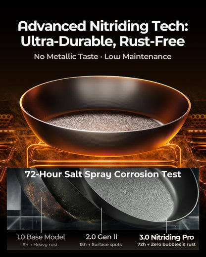 10 Inch Auto-Seasoning Nitrided Carbon Steel Pan, Professional Skillet for Induction Stovetop and Daily Searing, Pre-Seasoned Frying Pan, Wooden Handle, PFAS & Pfoa-Free4