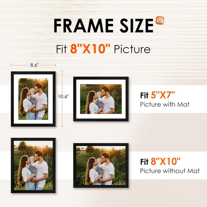 8X10 Picture Frame Set of 2, Photo Frame with HD Plexiglass, Display Pictures 5X7 with Mat or 8X10 without Mat Multi Picture Frames Collage for Tabletop or Wall Display, Black2