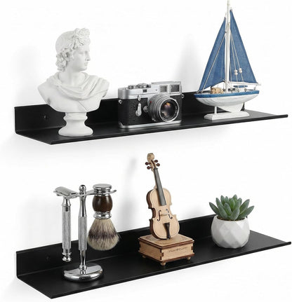 3 Pcs Black Metal Wall Shelf Set, 15.7" Adhesive Rectangular Floating Wall Shelves, Rustproof Waterproof for Bathroom Living Room Kitchen, Rust6