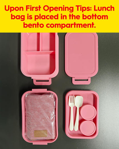 Adults Bento Lunch Box Set with Thermo Bag, 74Oz Stackable Leak-Proof 3-Tiers Bento Box, Built-In Utensil and Sauce Container for Work, School, Dining Out (Green)8