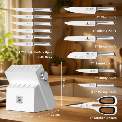 14Pcs Knife Set, Sleek White Minimalist Kitchen Cutlery Set | Built-In Sharpener, High Carbon Stainless Steel Kitchen Knives, Dishwasher Safe, Gift for Home Cooks & Chefs, Utility Knives5