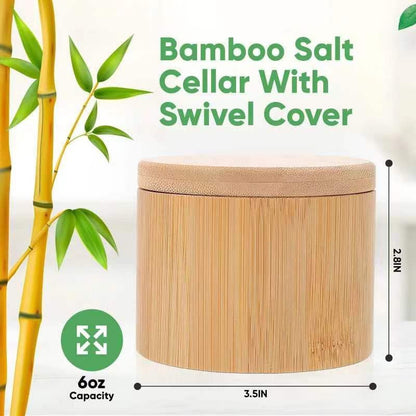 Salt Cellar, Bamboo Salt Container with Lid, Solid Salt Box Holder with 360° Swivel Lid for Countertop to Store Pepper Spice, Elegant Flaky Salt Containers Bowl on Your Kitchen, 6OZ2