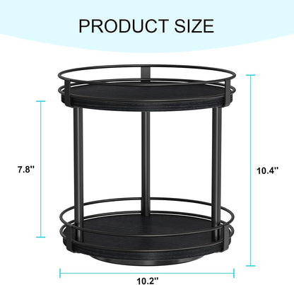 Lazy Susan Spice Rack, 2 Tier Rotating Spice Rack, Wood Lazy Susan Organizer for Cabinet, Black Kitchen Counter Shelf, 10.2" X 10.2" X 10.4"2