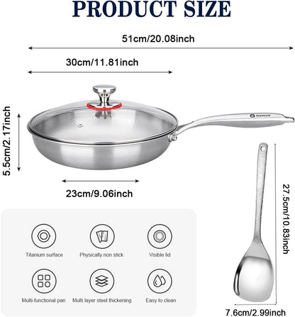 Titanium Frying Pan 12 Inch with Lid & Turner - Uncoated Nonstick Pure Titanium Skillet, PFAS PFOA PTFE Free, Non Toxic Induction & Oven Safe 750F Cookware Set2