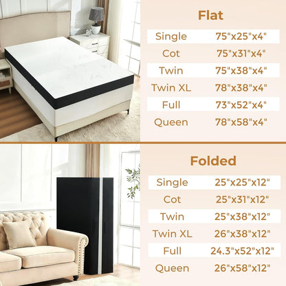 4 Inch Trifold Mattress, Twin Size Foldable Memory Foam Mattress with Viscose Derived from Bamboo Washable Cover, Folding Mattress Topper Floor Bed for Camping, Guest, RV, Ventilated7