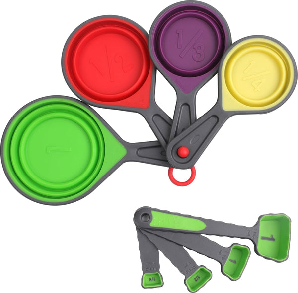 8Pcs Collapsible Silicone Measuring Cups and Spoons Set Soft Portable Adjustable Camper Kitchen Accessories for Liquid Dry Baking Utensils Kitchen Tools Travel Measuring Cup1
