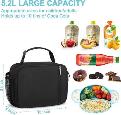 Lunch Box Kids Insulated Lunch Bag for Boys & Girls Durable Children Lunchbox for School with Water Bottle Holder-Black2