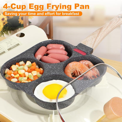 AHFLRTO 4 Cup Egg Pans Nonstick, Aluminum Omelette Pan with Lid, Healthy Egg Skillet for Eggs, Pancakes, Crepes, Sandwiches, Compatible with Gas Stove & Induction Cooktop3
