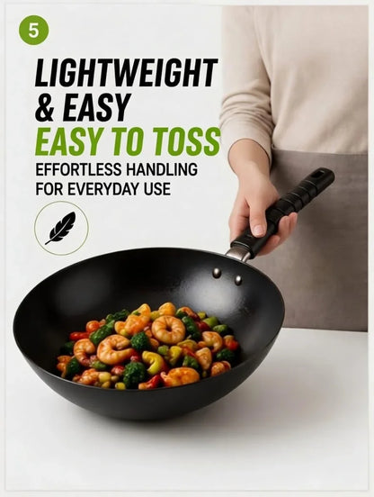 12.5" Carbon Steel Wok – Non-Stick, Pfas-Free Coating, Non-Toxic, Induction-Safe Flat Bottom Stir Fry Pan with Ergonomic Handle5