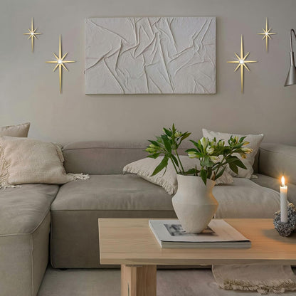 4 Pcs Star Wall Art for Home Decor Living Room Bedroom Office Metal 3D,Bling,With Hanging Hook Starburst Midcentury Sculpture Retro Gallery Accent Celestial -Gold 16.5In/9.4In2