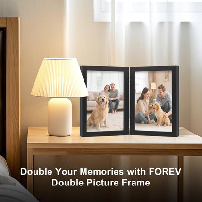 5X7 Double Picture Frame Black Wooden Hinged Photo Frame2
