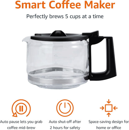5 Cup Drip Coffee Maker with Glass Coffee Pot (0.8 Qt), Auto Shut-Off, Auto Pause, Removable Filter Basket, Matte Black3