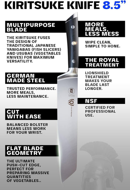 Kiritsuke Chef Knife - 8.5 Inch - Gladiator Series Elite - Forged German High Carbon German Steel - Full Tang Kitchen Knife - Black G10 Handle - W/Sheath - Chef'S Knife - NSF Certified5