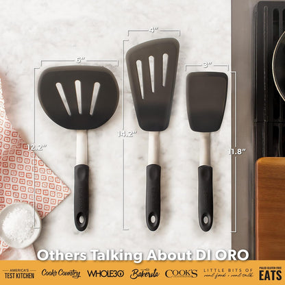 DI ORO Chef Series Silicone Turner Spatula Set - 600F Heat Resistant, 3-Pc6