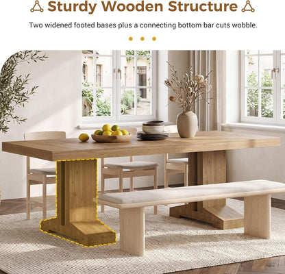 86.75" Large Dining Table for 6-10, Farmhouse Kitchen Table with Thick Base, Rectangular Wooden Dinner Table for Kitchen Dining Room, Brown5