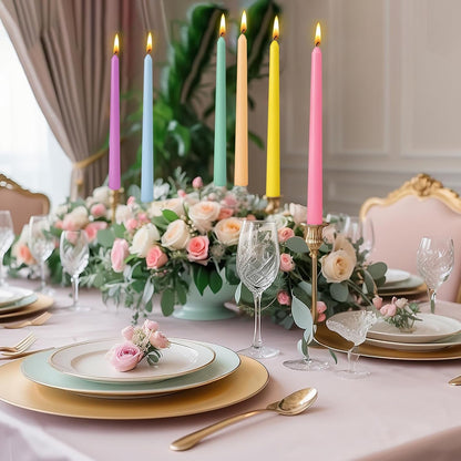 12 Pack 10 Inch Multi-Color Taper Candle Set for Holiday Dinner Party, Unscented Long Candlesticks, Dripless and Smokeless, 7-8 Hours Burn4