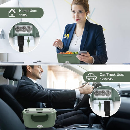 Electric Lunch Box for Adults, 80W Heated Lunch Box Portable Food Warmer Lunch Box for Work/Men/Car/Truck with 1.5L 304 Stainless Steel Container Fork & Spoon, 110V/12V/24V2