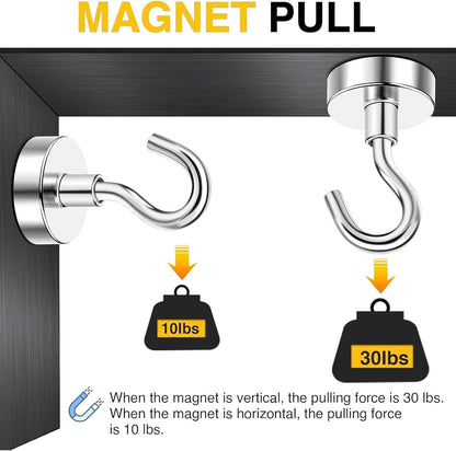 Magnetic Hooks, 30Lbs 6Pcs Cruise Cabin Essentials Heavy Duty N52 | Strong Neodymium Rare Earth Magnets, for Kitchen, Classroom, Beach, Cruise Cabins, Refrigerator, Hanging Key Clothes Wall Hat5