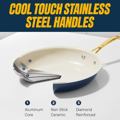 20Pcs Pots and Pans Set Non Stick Ceramic Cookware Set with Deep Frying Pan Set & 6Pc Knife Set, Improved Ti-Cerama Coating Made without PFOA PFOS Lasts 2X Longer, Oven & Dishwasher Safe6