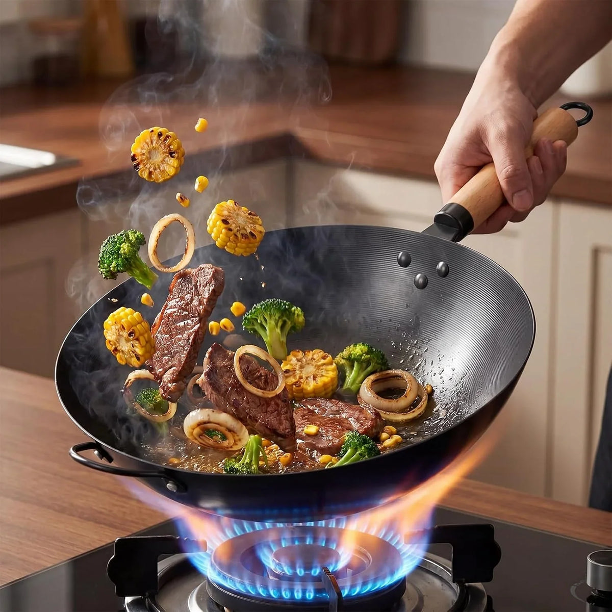 13-5-carbon-steel-wok-pan-pre-seasoned-flat-bottom-wok-for-stir-fry-bbq-grill-camping-compatible-with-induction-electric-gas-and-open-fire-black