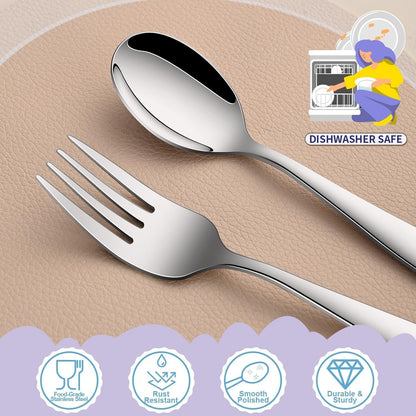 Toddler Eating Utensils Set,Set of 12 Food Grade Stainless Steel Silverware Sets for Kids,Dishwasher Safe Children Small Metal Spoons and Forks Flatware Sets5