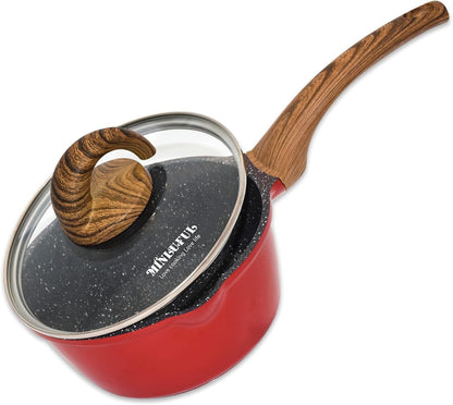 Nonstick Saucepan with Lid, 1.8 Quart Classic Red Granite Coated Pasta Soup Pot for All Stovetops, 7 Inch Small Sauce Pan for Cooking Sauce Soup and Milk1