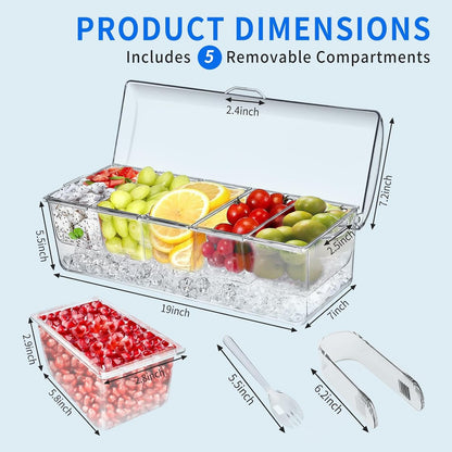 Ice Chilled Condiment Caddy, Condiment Containers with Lids,Serving Tray | Mimosa Bar Supplies,5 Removable Compartments (2.5 Cup),Fruit Tray,Hosting Essentials,Catering Supplies2