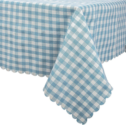 Blue Plaid Ruffle Tablecloth, Cotton Linen Heavy Weight Table Cloth Washable Wrinkle Free Rustic Buffalo Plaid Table Cover for Dining, Kitchen, Party, Home 80 X 60 Inch1